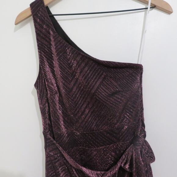 Lulus Womens Sz S Purple Metallic Party Babe One Shoulder Wrap Mini Dress - Picture 3 of 8